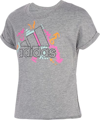 adidas Girls' Short Sleeve Dolman Waist Tee, Grey Heather with Multicolor, Large in Saudi Arabia