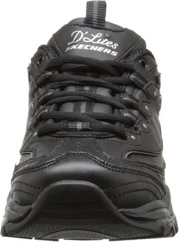 Skechers Sport Women's D'Lites Memory Foam Lace-up Sneaker,Black Silver,8.5 W US in Saudi Arabia