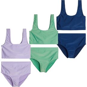 Real Essentials 3 Pack: Girl's 2-Piece Beach Sport Bikini Swimsuit - Swimwear for Girls UPF 50+