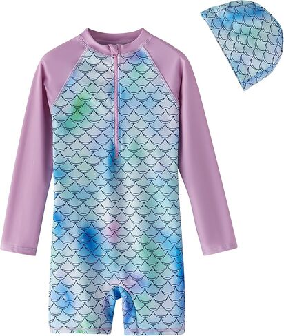 بدلة سباحة LIBREDGE للفتيات بأكمام طويلة للحماية من الطفح الجلدي قطعة واحدة مع غطاء حماية من الأشعة فوق البنفسجية in Kuwait