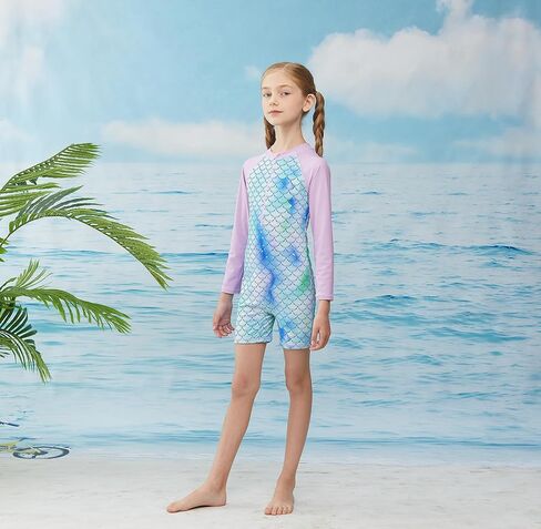 بدلة سباحة LIBREDGE للفتيات بأكمام طويلة للحماية من الطفح الجلدي قطعة واحدة مع غطاء حماية من الأشعة فوق البنفسجية in Kuwait