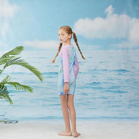 بدلة سباحة LIBREDGE للفتيات بأكمام طويلة للحماية من الطفح الجلدي قطعة واحدة مع غطاء حماية من الأشعة فوق البنفسجية in Kuwait