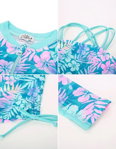 Danna Belle Girl Long Sleeve Swimsuit Floral Rushguard Swimwear 4Pcs Bathing Suits Zipper Size 5-12 in Kuwait