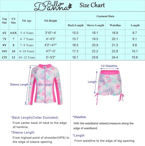 Danna Belle Girl Long Sleeve Swimsuit Floral Rushguard Swimwear 4Pcs Bathing Suits Zipper Size 5-12 in Kuwait