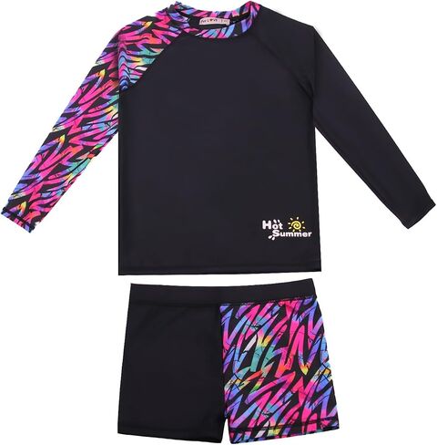 بدلة سباحة WeVSwe Girls Rash Guard بأساور ذات حاشية نادرة، بدلة استحمام بعامل حماية من الأشعة فوق البنفسجية 50+ in Kuwait