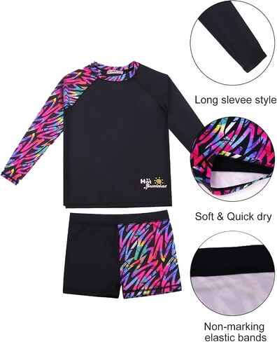 بدلة سباحة WeVSwe Girls Rash Guard بأساور ذات حاشية نادرة، بدلة استحمام بعامل حماية من الأشعة فوق البنفسجية 50+ in Kuwait