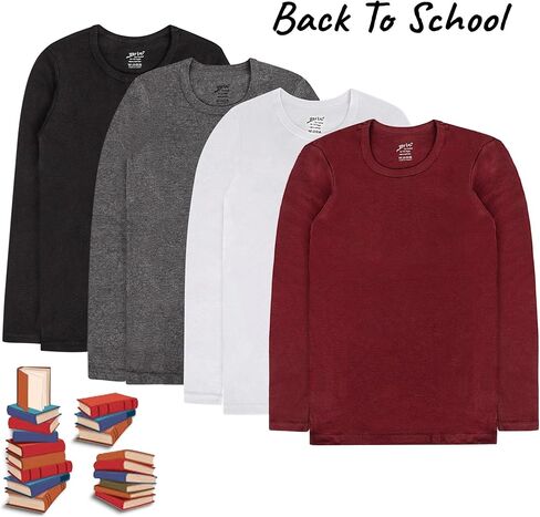 Brix Boys' Long Sleeve Tees - Tagless Crewneck Cotton Soft 4-pk Shirts. 2-20 in Kuwait