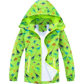 Ovovod Boys Rain Jacket with Detachable Hood Lightweight Raincoats for Kids Windbreaker
