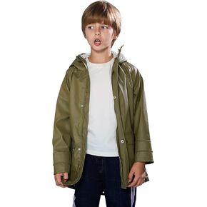 SOLOCOTE Kids Rain Jacket Hooded Lined Rubber RainCoats for Girls Boys Waterproof Windproof Size 5-14Y