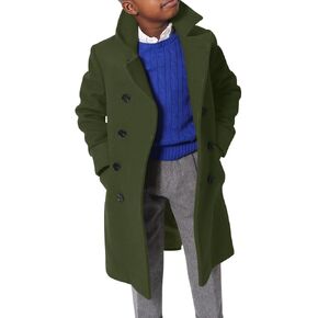 Ebifin Boys Notch Lapel Double Breasted Long Trench Coat Casual Classic Peacoat in Kuwait