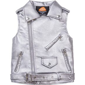Mud Kingdom Kids Boys Faux Leather Motorcycle Vests PU Sleeveless Zipper Multi-pocket Fashion in Saudi Arabia
