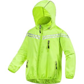 CREATMO US Boys Girls Rain Coat Kids Reflective Cycling Jacket Waterproof Packable Children Windbreaker With Removable Hood in Kuwait