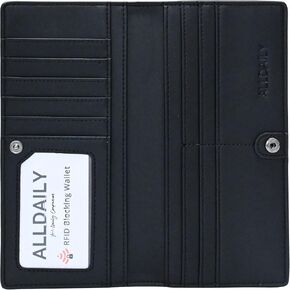 Alldaily Ultra Slim Thin Leather Women Wallet RFID Blocking Credit Card Holder Bifold Long Ladies Billfold (Black)