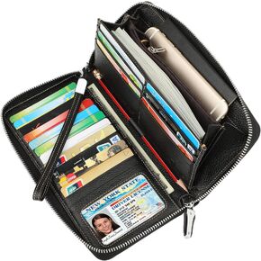 محفظة Lavemi النسائية RFID Blocking 100% جلدية ذات سعة كبيرة وسحاب حول المحفظة وحامل الهاتف ومحفظة السفر ومحفظة السوار in Kuwait