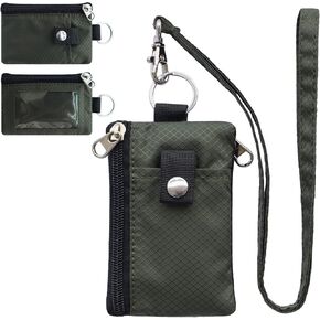 Minimalist RFID Blocking Small Wallet with ID Window,WaterResistant Zip Id Case Wallet with Lanyard Keychain for Cards,Cash,Travel,Women,Men (Army Green)