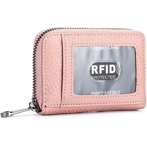 EASTNIGHTS Genuine Leather Credit Card Wallet Accordion Zipper Rfid Credit Card Holder Small Coin Purse with ID Window (black)
