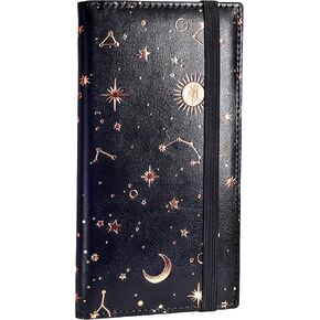 Checkbook Cover for Personal Checkbook, Checkbook Holder with Pen Holder & Built-in Clear Plastic Divider for Duplicate Checks (Black & Gold)