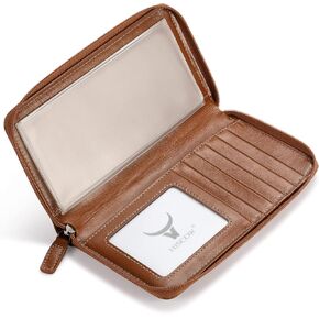 HISCOW Zippered Checkbook Cover & Card Holder with Divider - Italian Calfskin (Aniline Leather Blue)