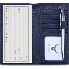 HISCOW Soft Leather Checkbook Cover & Card Holder with Divider - Italian Calfskin (Aniline Leather Blue) in Saudi Arabia
