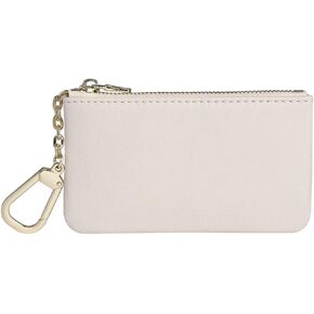 Premium Genuine Full Grain Leather Mini Coin Purse Keychain Pouch Card Holder for Men Women (Khaki Quilted)