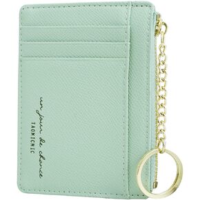 Women Slim Leather Card Case Holder Small Wallet Cute Coin Purse Girl Mini Wallet with Keychain (A-Grey) in Saudi Arabia