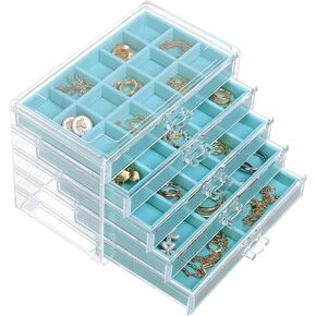 misaya Earring Jewelry Organizer with 5 Drawers, Mother's Day Gift, Clear Acrylic Jewelry Box for Women, Velvet Earring Display Holder for Earrings Ring Bracelet Necklace, Black