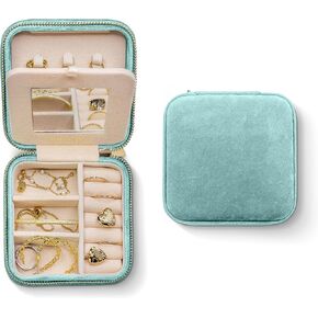 Benevolence LA Plush Velvet Jewelry Box | Travel Jewelry Case Organizer with Mirror | Featured in Oprah's Favorite Things | Best Gifts For Daughter, Girlfriend, Mom | Gifts For Her - Cyan in Saudi Arabia