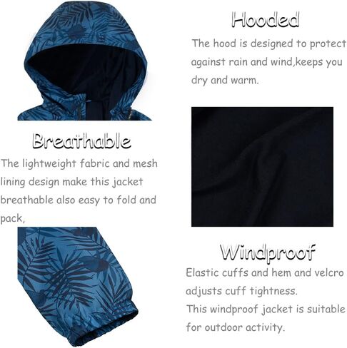 SNOW DREAMS Boys Rain Jackets Lighweight Spring Jacket Raincoat Waterproof Rain Coats Windbreaker in Kuwait