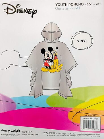Disney Mickey Mouse Pluto Rain Poncho Hoodie - Youth Size in Saudi Arabia