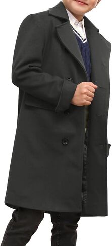 Ebifin Boys Notch Lapel Double Breasted Long Trench Coat Casual Classic Peacoat in Kuwait