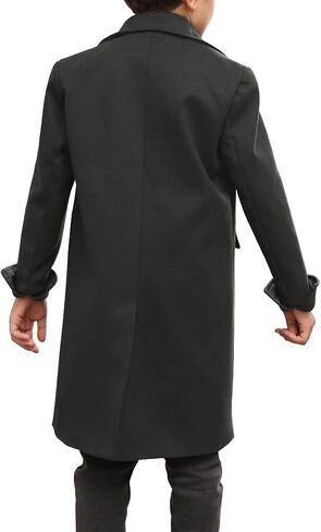 Ebifin Boys Notch Lapel Double Breasted Long Trench Coat Casual Classic Peacoat in Kuwait