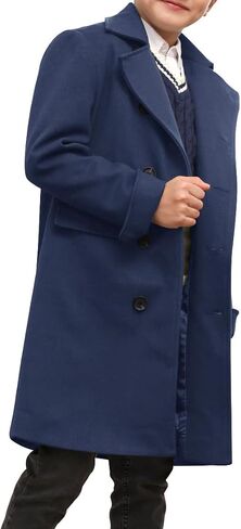 Ebifin Boys Notch Lapel Double Breasted Long Trench Coat Casual Classic Peacoat in Kuwait