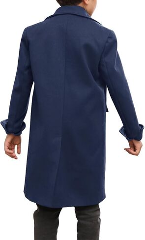 Ebifin Boys Notch Lapel Double Breasted Long Trench Coat Casual Classic Peacoat in Kuwait