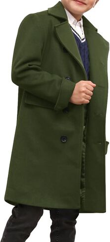 Ebifin Boys Notch Lapel Double Breasted Long Trench Coat Casual Classic Peacoat in Kuwait