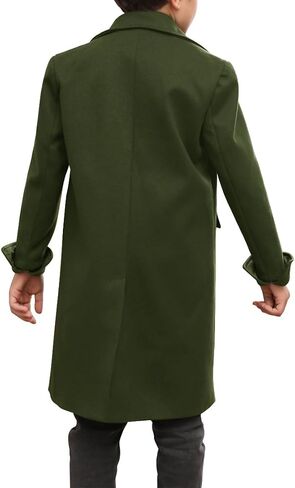 Ebifin Boys Notch Lapel Double Breasted Long Trench Coat Casual Classic Peacoat in Kuwait