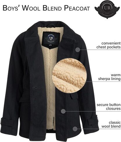 URBAN REPUBLIC Boys' Wool Blend Peacoat with Faux-Fur Lining and Flap Pockets in Kuwait