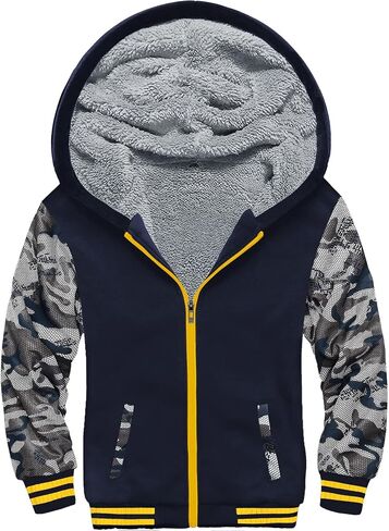 V VALANCH Boys Hoodie Full Zip Up Fleece Kids Sherpa Lined Sweatshirt Winter Soft Warm Jacket in Kuwait