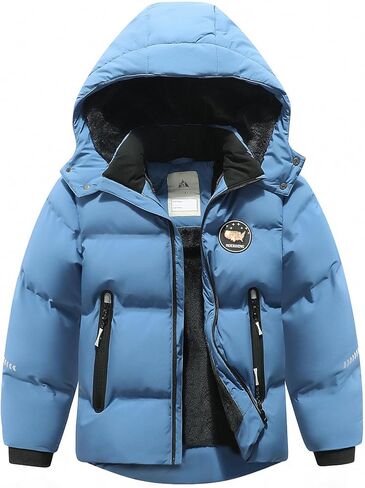 MOERDENG Kids Boy's Winter Coat Waterproof Fleece Lined Thick Down Coats Puffy Cotton Jackets with Hood in Saudi Arabia