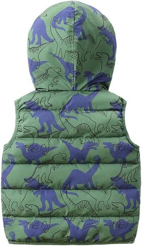 LABISHU Toddler Boys Winter Jacket Dinosaur Down Alternative Vest Sleeveless Hoodie Coats Kids Zipper Puffer Outwear in Saudi Arabia