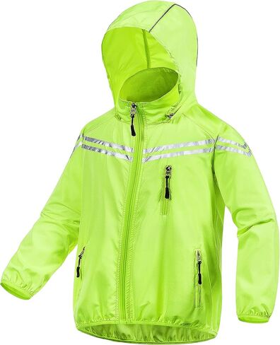 CREATMO US Boys Girls Rain Coat Kids Reflective Cycling Jacket Waterproof Packable Children Windbreaker With Removable Hood in Kuwait