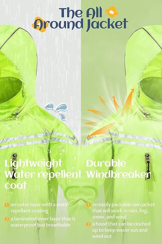 CREATMO US Boys Girls Rain Coat Kids Reflective Cycling Jacket Waterproof Packable Children Windbreaker With Removable Hood in Kuwait