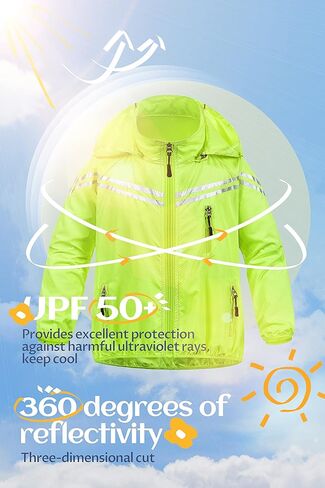 CREATMO US Boys Girls Rain Coat Kids Reflective Cycling Jacket Waterproof Packable Children Windbreaker With Removable Hood in Kuwait