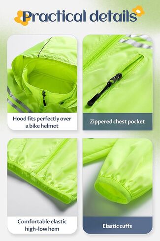 CREATMO US Boys Girls Rain Coat Kids Reflective Cycling Jacket Waterproof Packable Children Windbreaker With Removable Hood in Kuwait