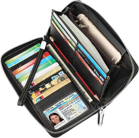 محفظة Lavemi النسائية RFID Blocking 100% جلدية ذات سعة كبيرة وسحاب حول المحفظة وحامل الهاتف ومحفظة السفر ومحفظة السوار in Kuwait