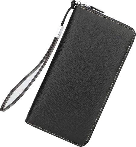 محفظة Lavemi النسائية RFID Blocking 100% جلدية ذات سعة كبيرة وسحاب حول المحفظة وحامل الهاتف ومحفظة السفر ومحفظة السوار in Kuwait