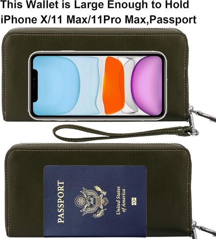 محفظة Lavemi النسائية RFID Blocking 100% جلدية ذات سعة كبيرة وسحاب حول المحفظة وحامل الهاتف ومحفظة السفر ومحفظة السوار in Kuwait