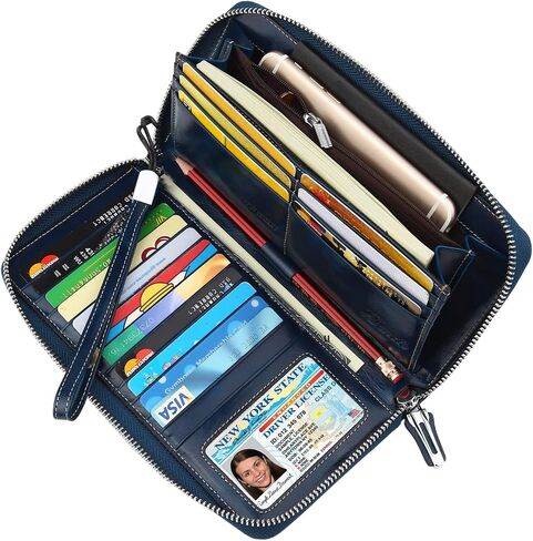 محفظة Lavemi النسائية RFID Blocking 100% جلدية ذات سعة كبيرة وسحاب حول المحفظة وحامل الهاتف ومحفظة السفر ومحفظة السوار in Kuwait