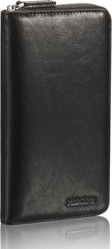 HISCOW Zippered Checkbook Cover & Card Holder with Divider - Italian Calfskin (Aniline Leather Blue) in Kuwait
