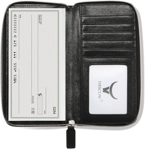 HISCOW Zippered Checkbook Cover & Card Holder with Divider - Italian Calfskin (Aniline Leather Blue) in Kuwait