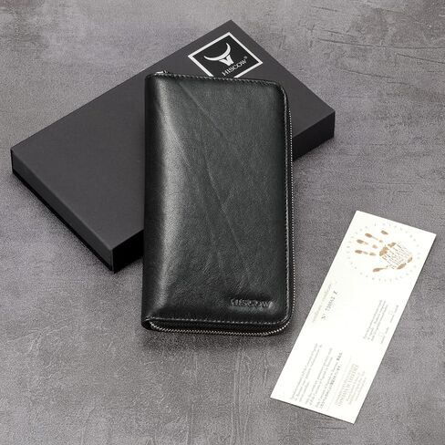 HISCOW Zippered Checkbook Cover & Card Holder with Divider - Italian Calfskin (Aniline Leather Blue) in Kuwait